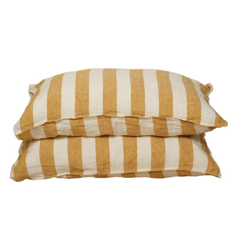Home Lab 100% French Flax Linen Pillowcase Pair - Sunflower Stripe image number 0